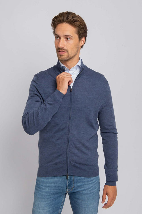 Suitable cardigan merino denim blauw | Slim-fit