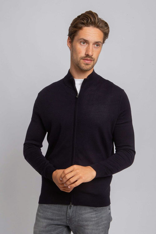 Suitable cardigan merino donkerblauw | Slim-fit