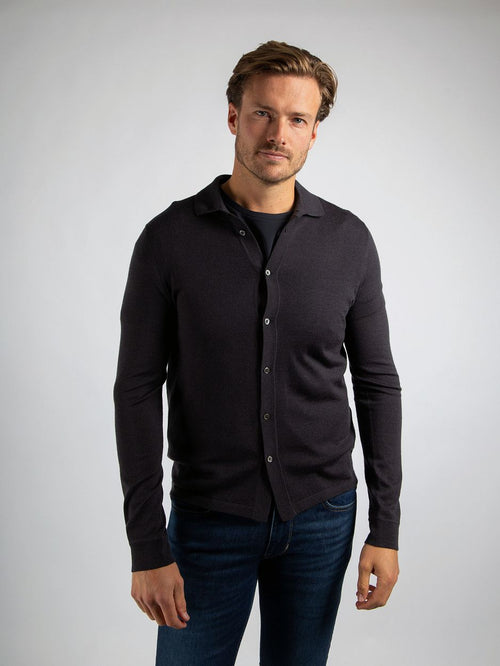 Suitable cardigan shirt merino antraciet | Slim-fit