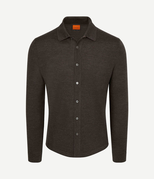 Cardigan shirt merino bruin