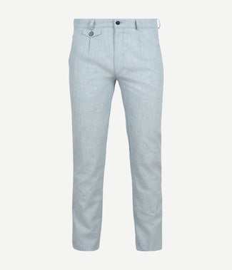 Chino Pico pleat cotton linen glencheck lichtblauw