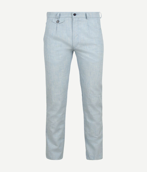 Chino Pico pleat cotton linen glencheck lichtblauw