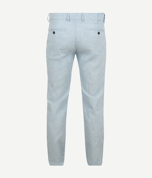 Chino Pico pleat cotton linen glencheck lichtblauw