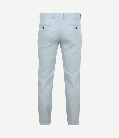 Chino Pico pleat cotton linen glencheck lichtblauw