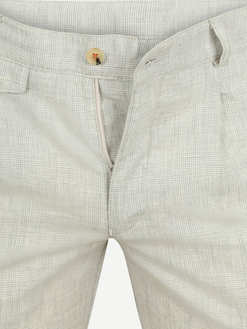 Chino Pico pleat cotton linen glencheck lichtgrijs