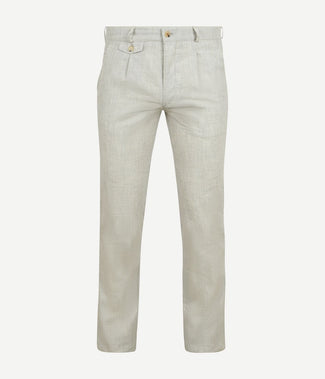 Chino Pico pleat cotton linen glencheck lichtgrijs