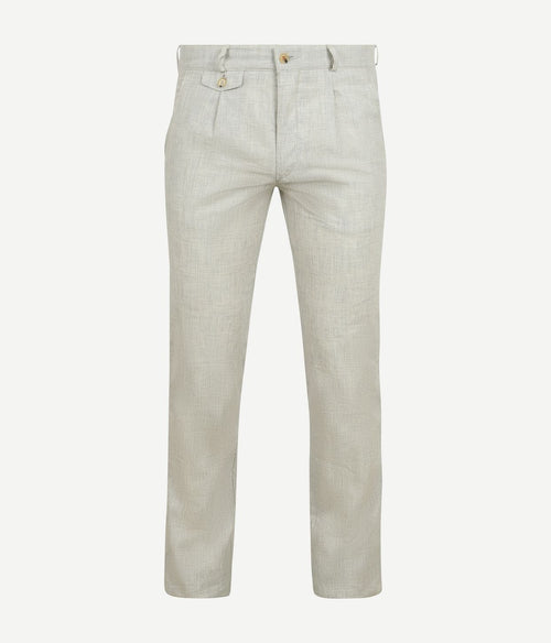 Chino Pico pleat cotton linen glencheck lichtgrijs