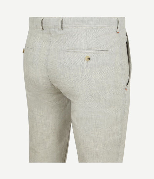 Chino Pico pleat cotton linen glencheck lichtgrijs
