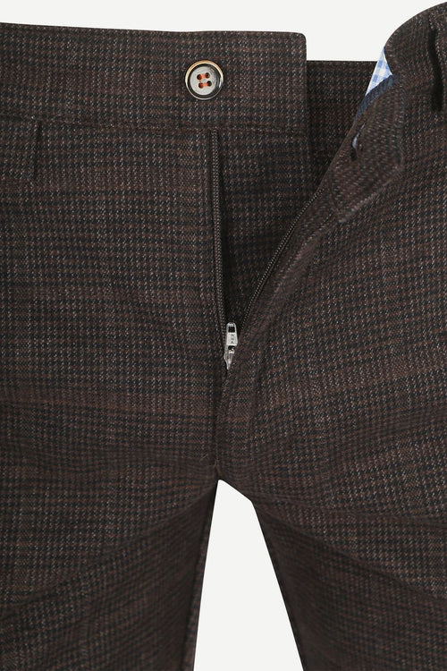 Suitable chino Pico pleat ruiten bruin