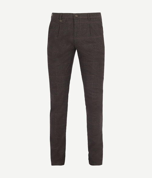 Suitable chino Pico pleat ruiten bruin