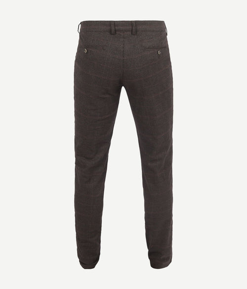 Suitable chino Pico pleat ruiten bruin