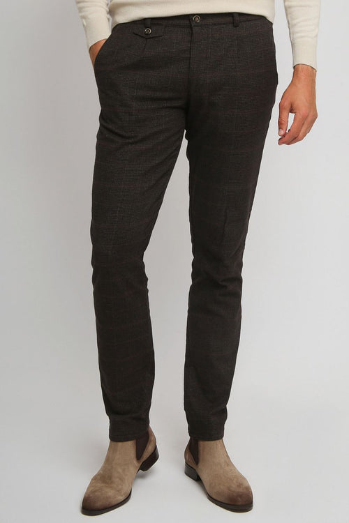 Suitable chino Pico pleat ruiten bruin