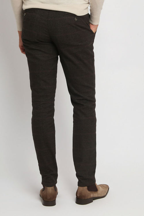 Suitable chino Pico pleat ruiten bruin