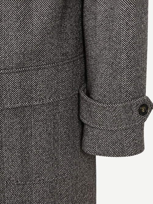 Coat longsaddle herringbone bruin