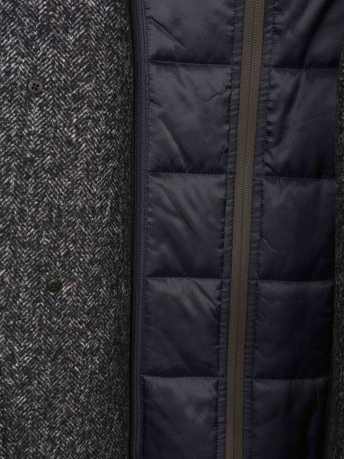 Coat wol herringbone donkerblauw