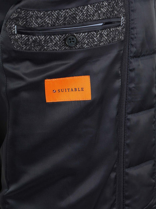 Coat wol herringbone donkerblauw