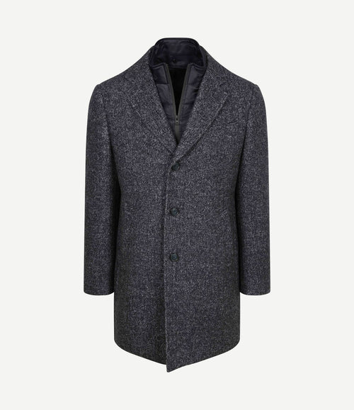 Coat wol herringbone donkerblauw