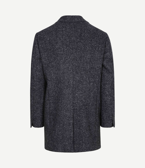 Coat wol herringbone donkerblauw