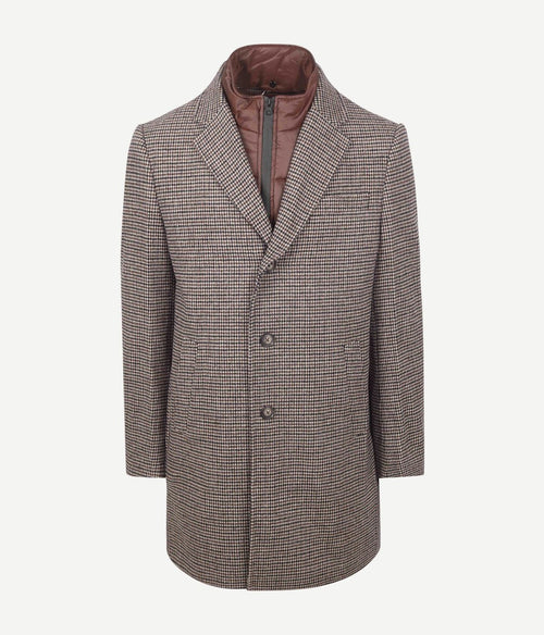 Suitable coat wol pepita beige camel | Slim-fit