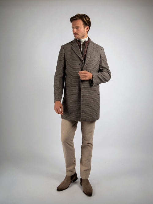 Suitable coat wol pepita beige camel | Slim-fit