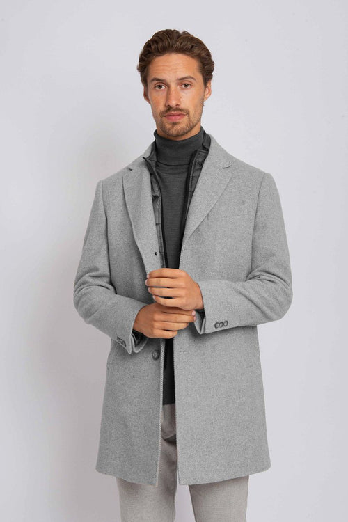 Suitable coat wol twill grijs | Slim-fit