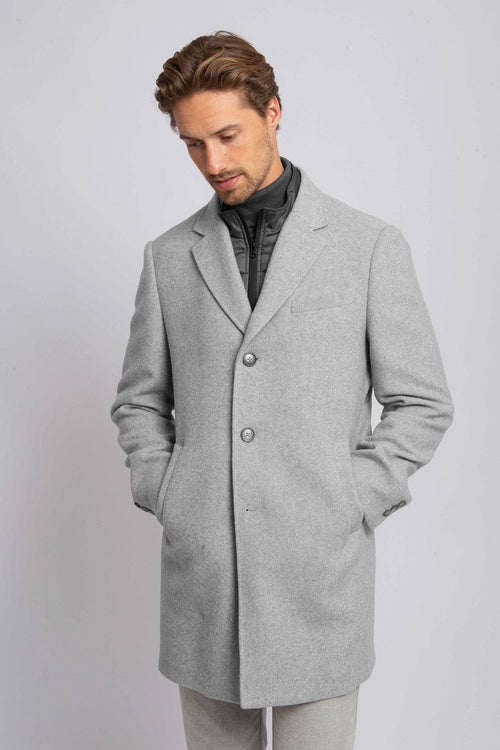 Suitable coat wol twill grijs | Slim-fit