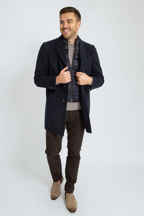 Coat wol twill donkerblauw