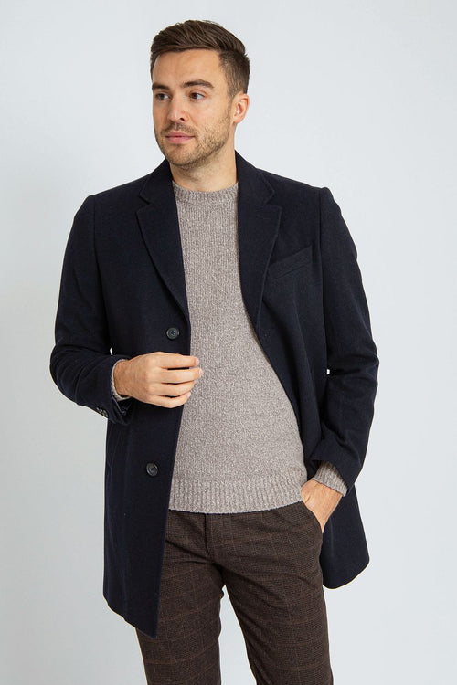 Suitable coat wol twill donkerblauw | Slim-fit