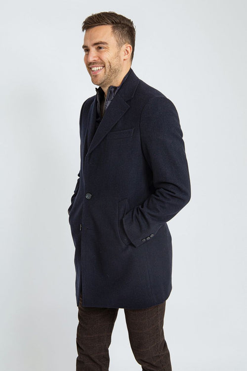 Coat wol twill donkerblauw