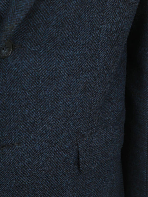 Suitable colbert herringbone merinowol donkerblauw