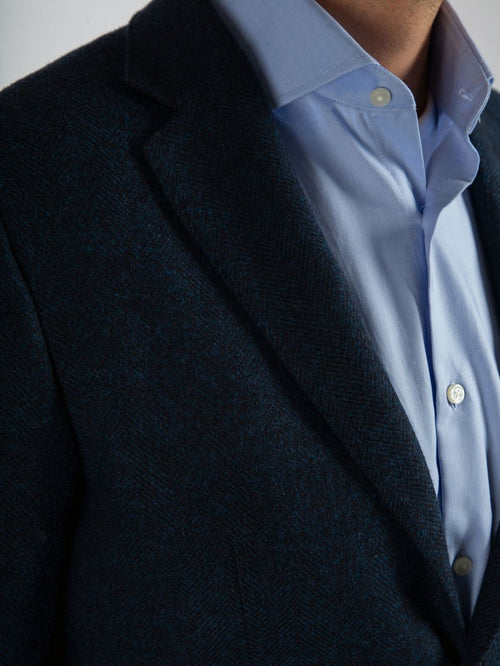 Colbert herringbone merinowol donkerblauw