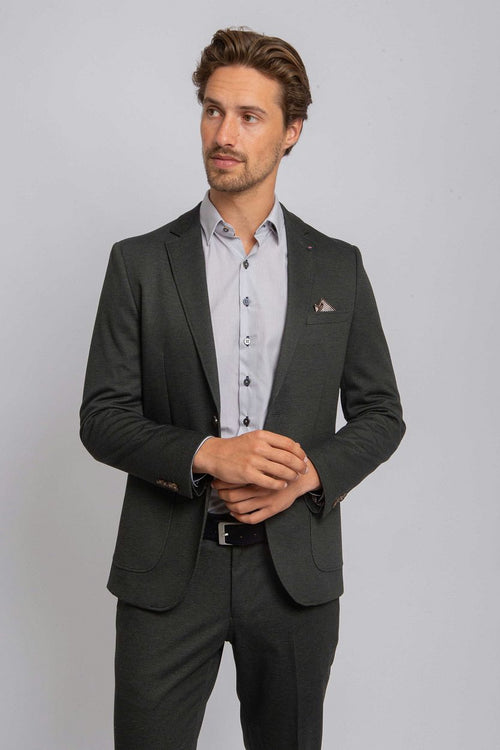 Suitable colbert fame pied de poule donkergroen | Slim-fit