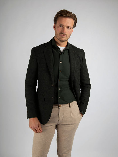 Colbert herringbone merinowol donkergroen