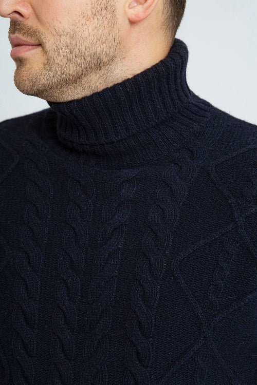 Suitable coltrui cable wol donkerblauw | Slim-fit