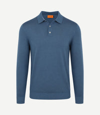 Compact cotton poloshirt denim blauw