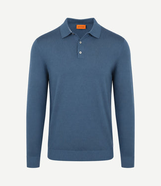 Compact cotton poloshirt denim blauw