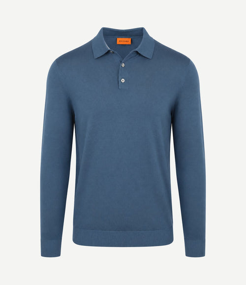 Compact cotton poloshirt denim blauw