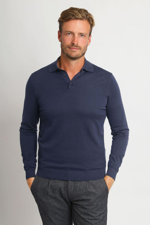Suitable compact cotton poloshirt donkerblauw