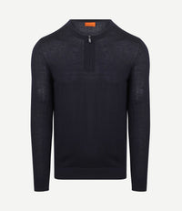 Crew zip merino donkerblauw