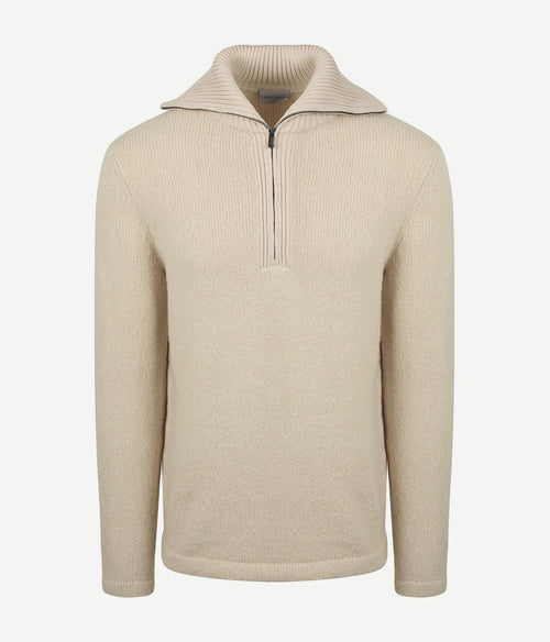 Suitable deep zip pullover boiled wool ecru