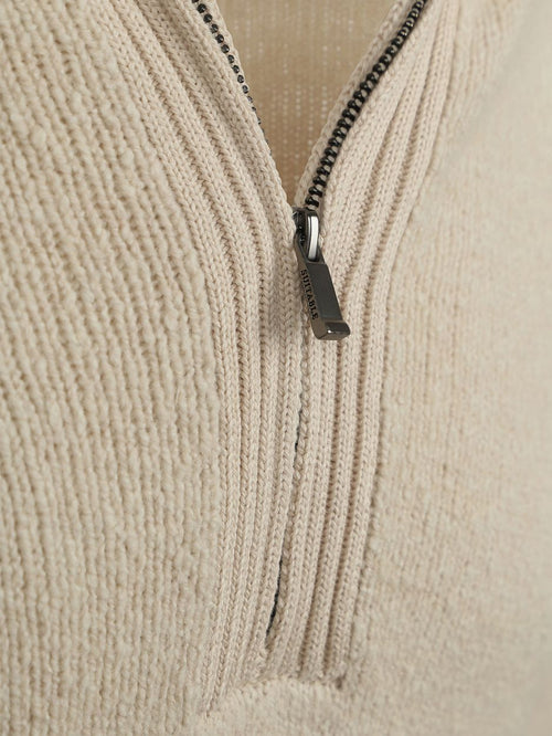 Deep zip pullover boiled wool ecru