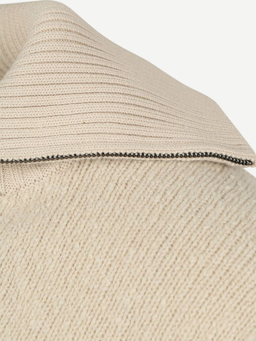 Deep zip pullover boiled wool ecru