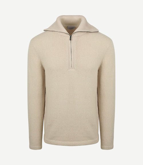 Deep zip pullover boiled wool ecru