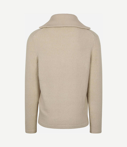 Deep zip pullover boiled wool ecru