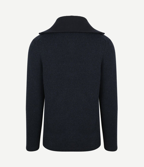 Deep zip pullover boiled wool donkerblauw