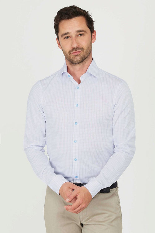 Suitable dobby overhemd ruit lichtblauw