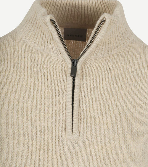 Suitable halve rits pullover boiled wool ecru
