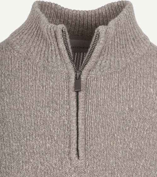 Suitable halve rits pullover boiled wool taupe