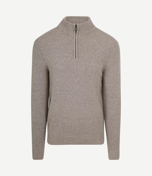 halve rits pullover boiled wool taupe