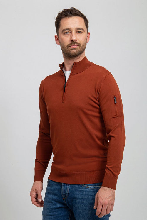 Suitable halve rits trui brique | Slim-fit